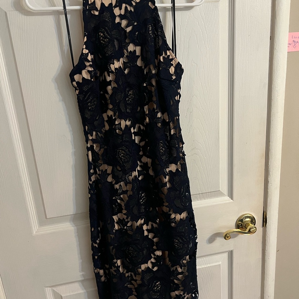 Lulu's Navy Floral Lace Midi Dress